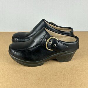Sanita Nikita Leather Mule Clogs Womens 39 Black Adjustable Buckle Slip On Heel